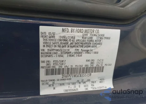 2007 Ford Crown Victoria Police/Police Interceptor z USA, uszkodzony, nr VIN 2FAFP71W57X155159